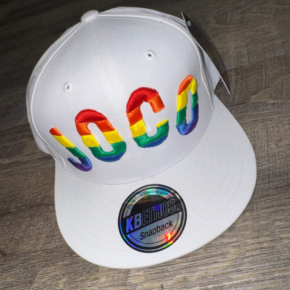 KB Ethos JOCO Rainbow Pride Snapback Hat NWT White 3D Puff Embroidered Cap